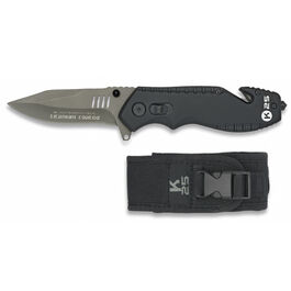 Navaja Táctica Titanium con Rompe Cinturones con funda H8cm K25 - Negro